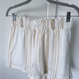 JDY White and Tan Striped Linen Shorts
